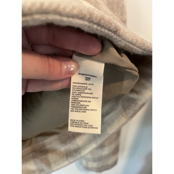 Vintage Woolrich Wool Sherpa Chore Jacket‎ Coat Plaid Beige Womans XL 80's Heavy - Picture 3 of 4